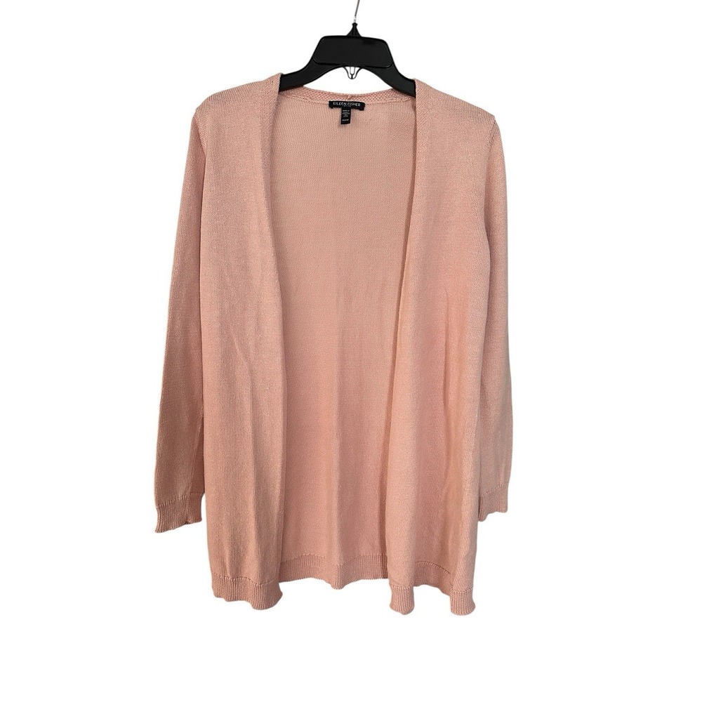 Eileen Fisher Organic Linen Cotton Crepe Long Cardigan Small P Pink Duster #N8-2
